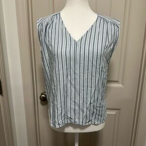 LOFT Blue and White Striped V-Neck Blouse